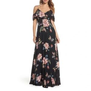 Jenny Yoo Collection Mila Black Pink Floral Maxi Formal Dress Size 2 Wedding